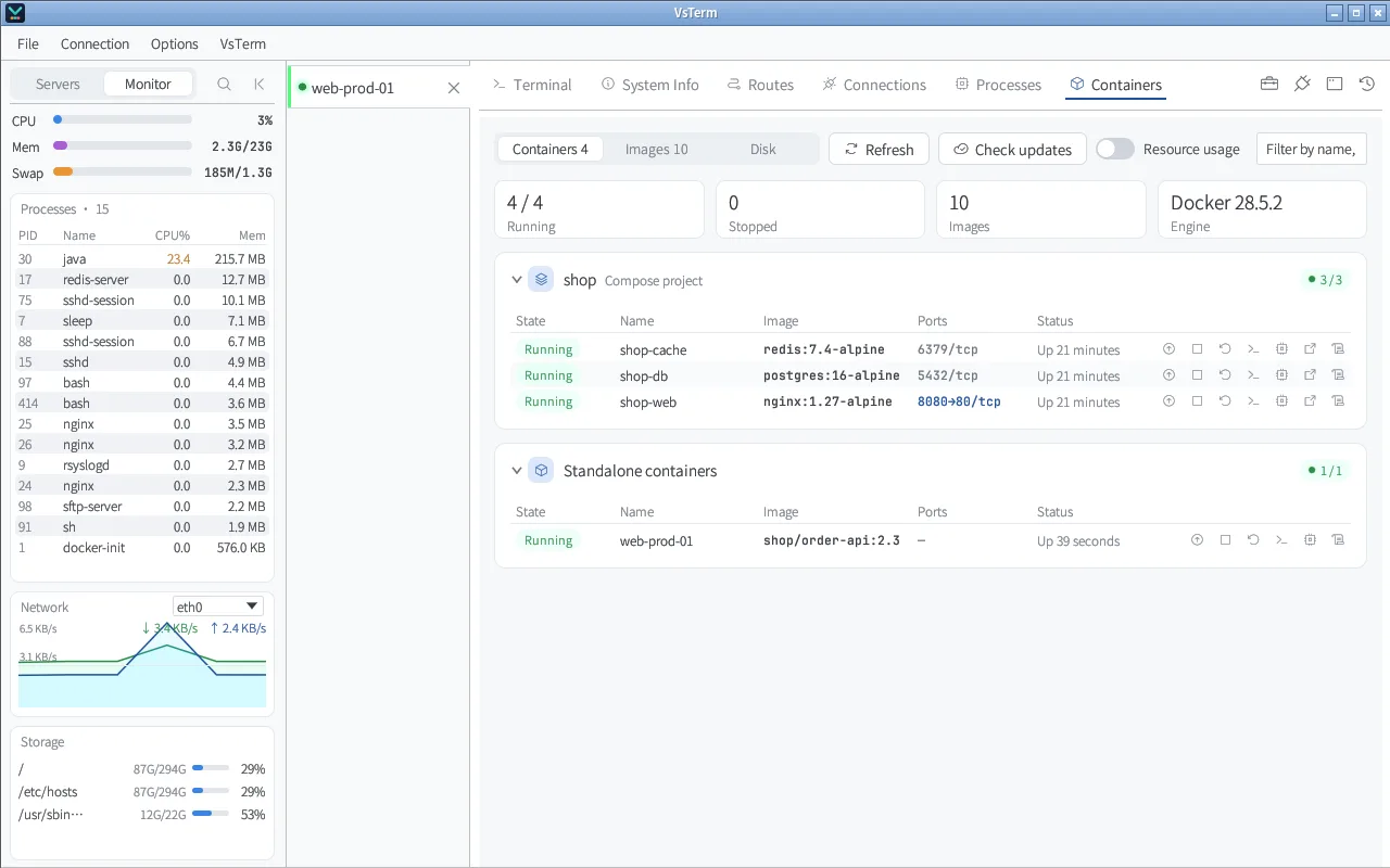VsTerm Containers tab