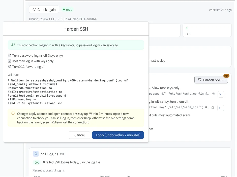 Harden SSH dialog